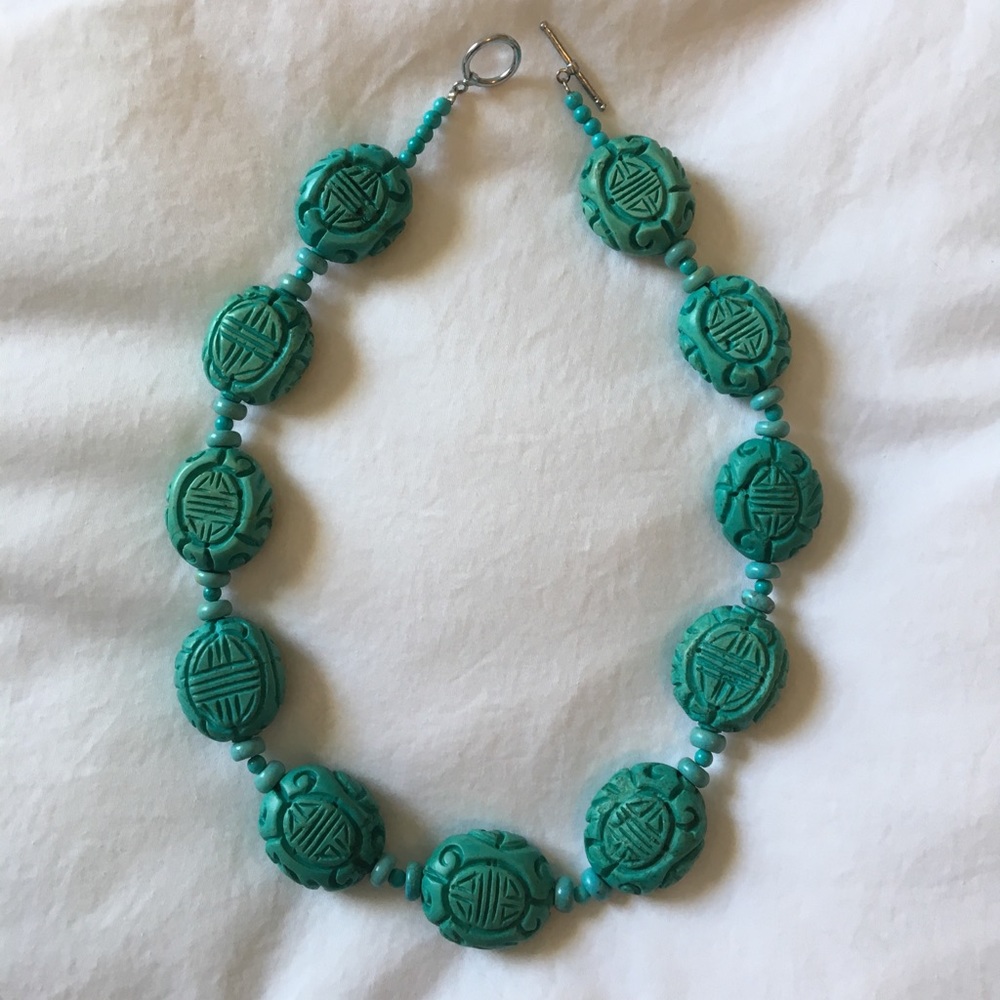 Genuine hand-carved turquoise necklace